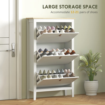 3 Drawer Shoe Cabinet with Flip Doors for Hallway, Entryway, White