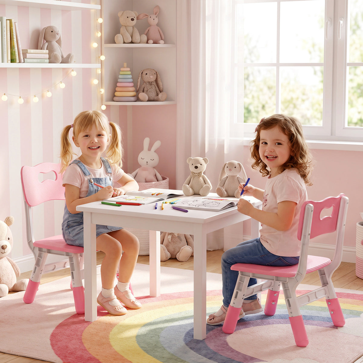 Set of 2 Height-Adjustable Kids' Desk Chairs - Pink & White