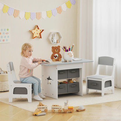 Kids Table and Chair Set with 6 Removable Drawers, Light Grey
