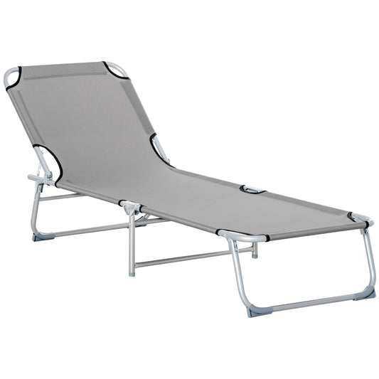 Camping Cot Picnic Sun Lounger Portable Folding Chaise Chair Grey