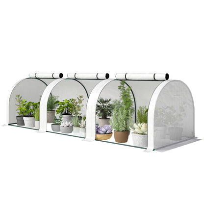 PE Tunnel Greenhouse, Green Grow House with Steel Frame and Zipper Doors for Garden, 295 x 100 x 80cm, White