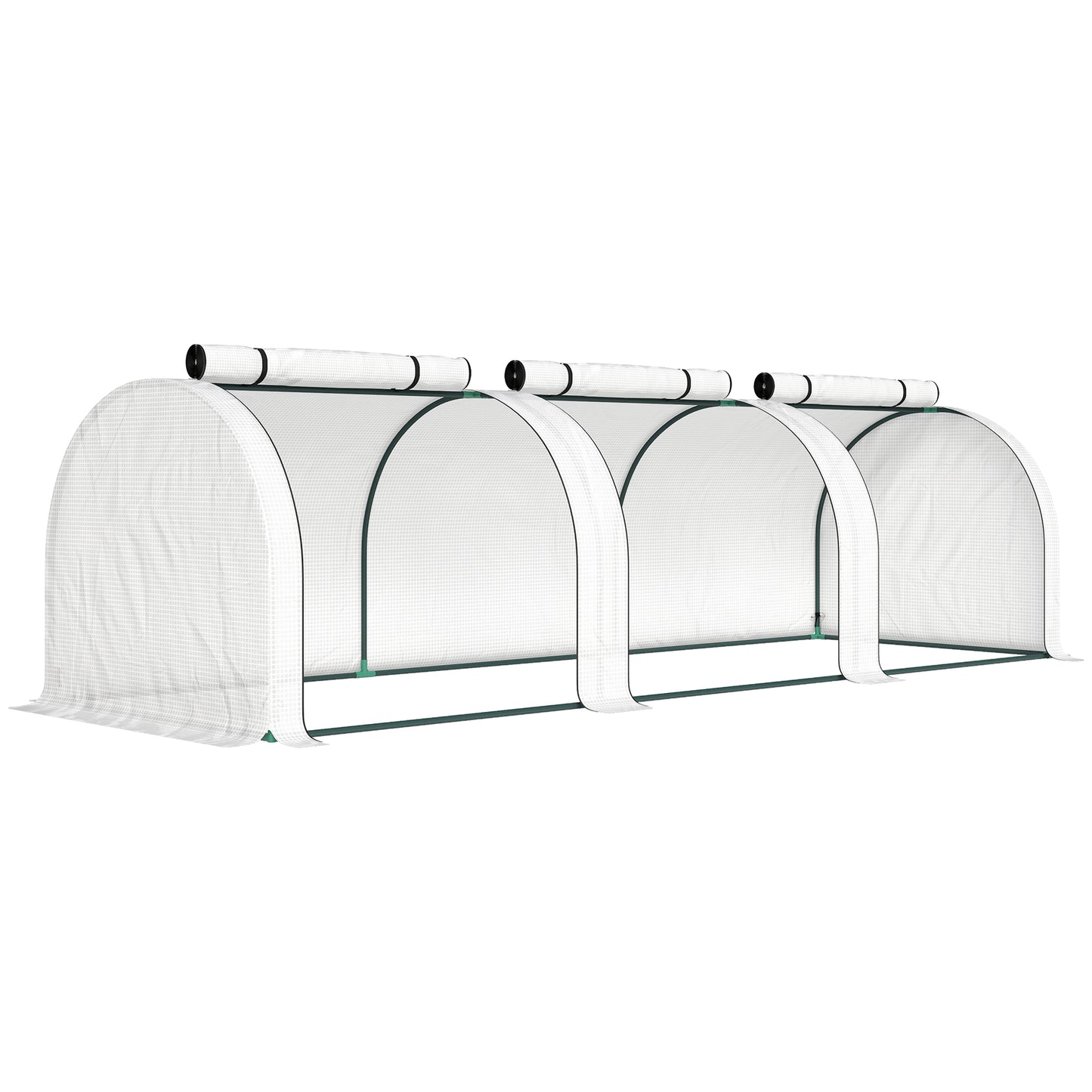 PE Tunnel Greenhouse, Green Grow House with Steel Frame and Zipper Doors for Garden, 295 x 100 x 80cm, White