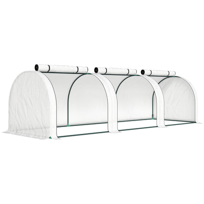 PE Tunnel Greenhouse, Green Grow House with Steel Frame and Zipper Doors for Garden, 295 x 100 x 80cm, White