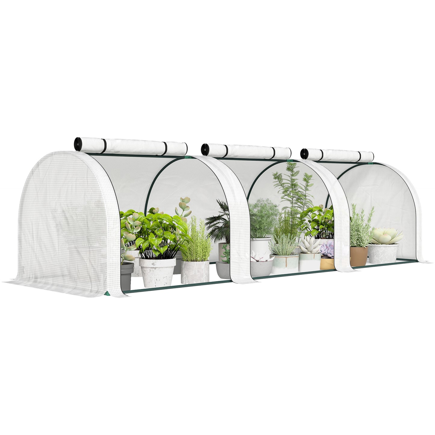 PE Tunnel Greenhouse, Green Grow House with Steel Frame and Zipper Doors for Garden, 295 x 100 x 80cm, White