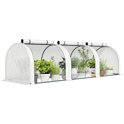 PE Tunnel Greenhouse, Green Grow House with Steel Frame and Zipper Doors for Garden, 295 x 100 x 80cm, White