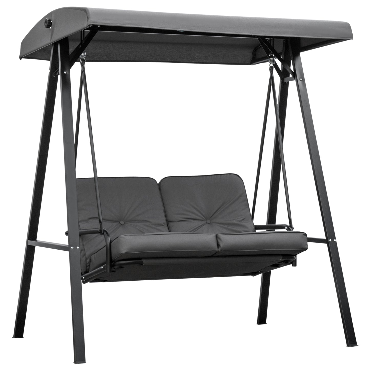 2 Seater Garden Outdoor Swing Chair Hammock w/ Adjustable Canopy Grey