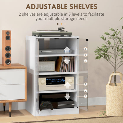 4-Tier Hi-Fi Stand with Adjustable Shelves, White Wood-Effect
