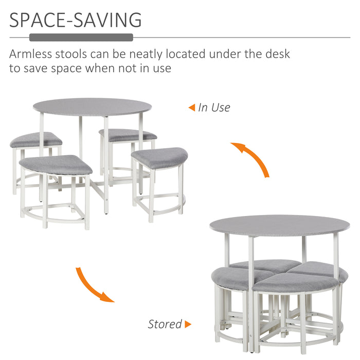 Modern Round Dining Table Set with 4 Upholstered Stools for Dining Room, Kitchen, Dinette