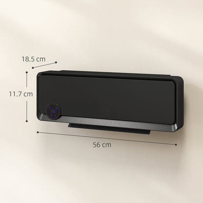 1000W/2000W Wall Downflow Heater 10-49°C Temperature w/ Timer, Black