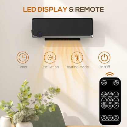 1000W/2000W Wall Downflow Heater 10-49°C Temperature w/ Timer, Black