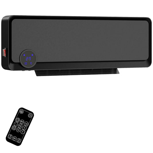 1000W/2000W Wall Downflow Heater 10-49°C Temperature w/ Timer, Black