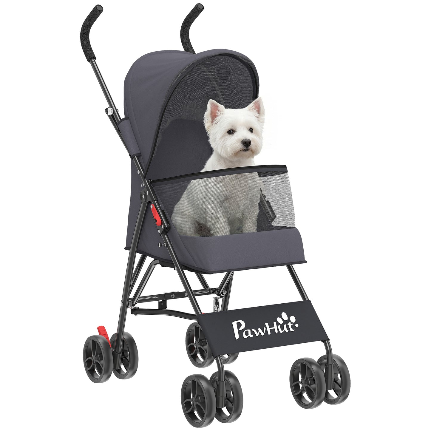 Foldable Dog Stroller with Mesh Windows for Mini Dogs, Dark Grey