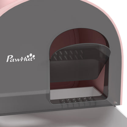 Cat Litter Box Kitten Litter Tray w/ Lid, Scoop, Filter, Flap Door, Pink