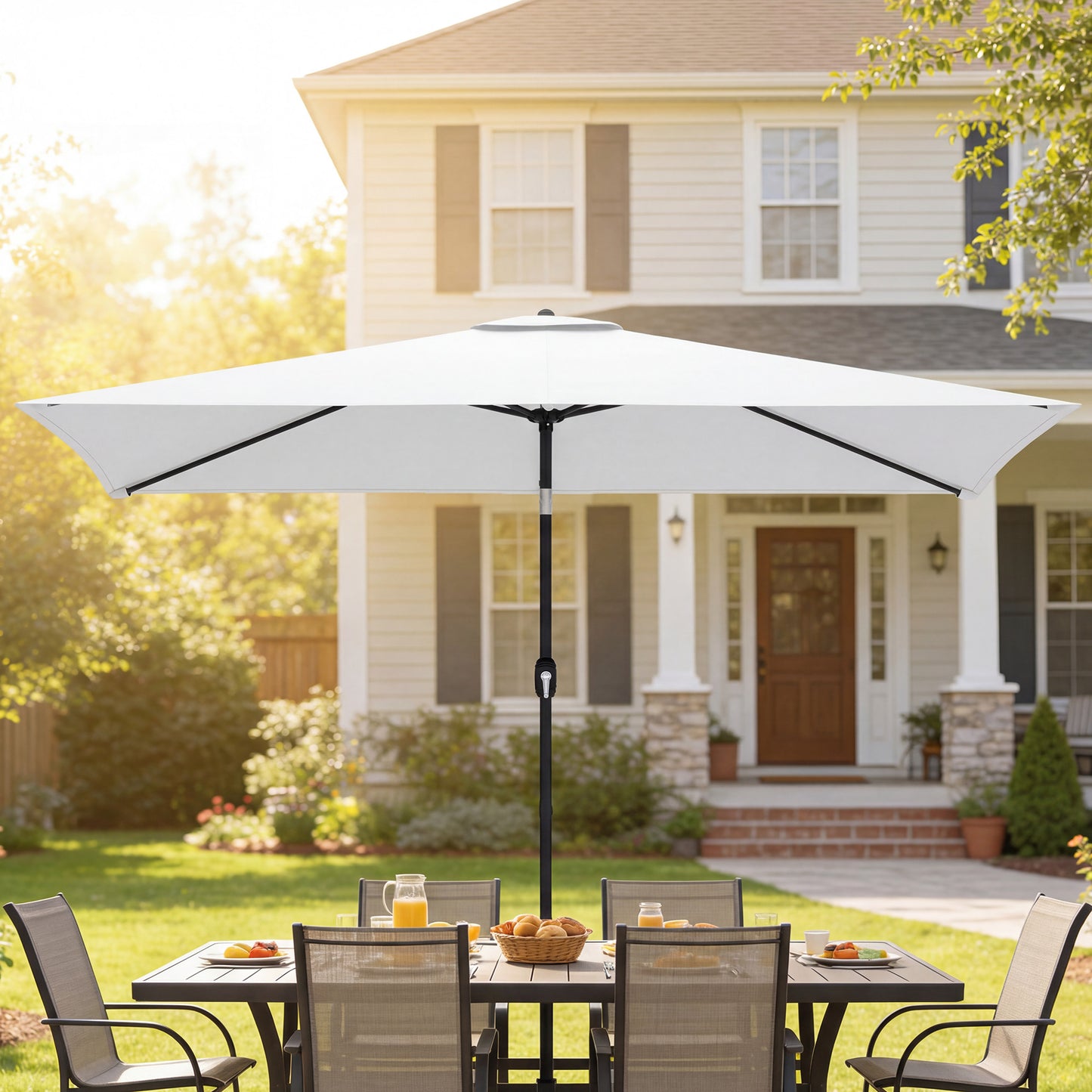 Garden Parasol, Outdoor Umbrella with Tilt Function, Cream White