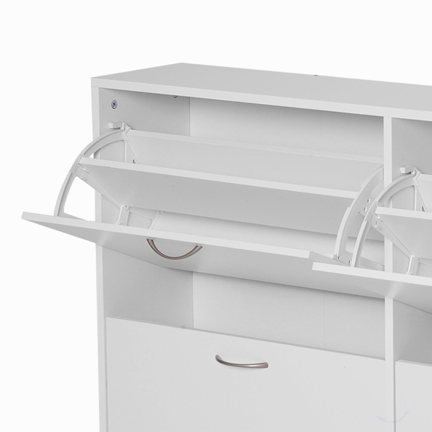 Wooden Shoes Cabinet Multi Flip Down Shelf Drawer Organizer - White
