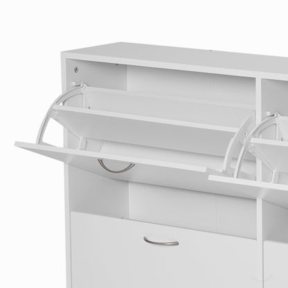 Wooden Shoes Cabinet Multi Flip Down Shelf Drawer Organizer - White