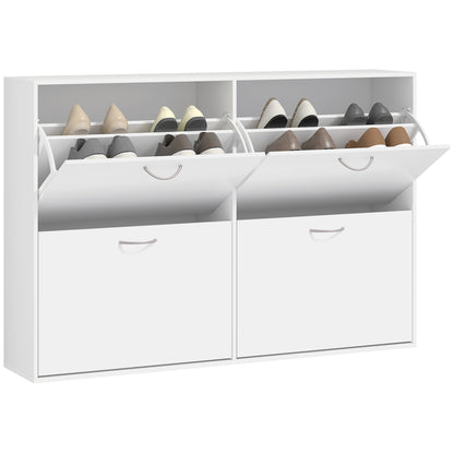 Wooden Shoes Cabinet Multi Flip Down Shelf Drawer Organizer - White