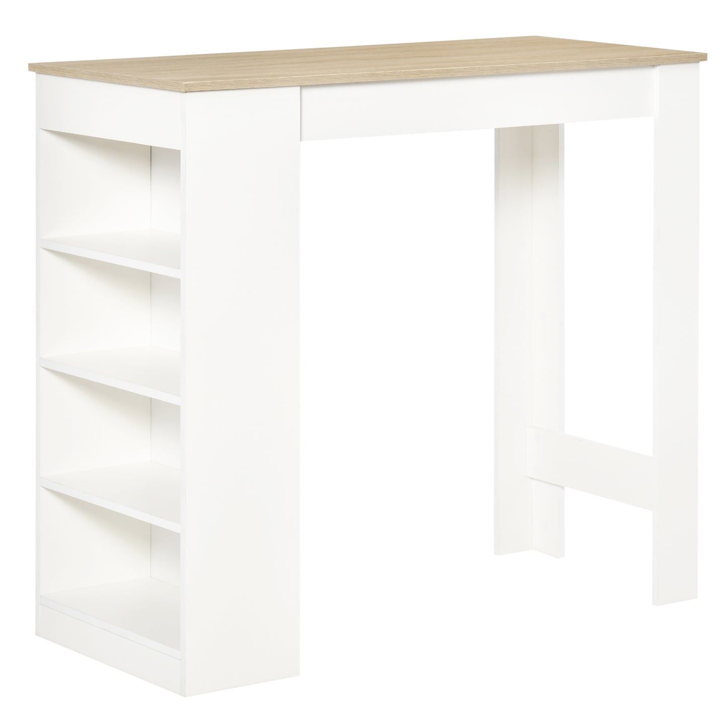 Bar Table Coffee Table Kitchen Dining Table with 4-Tier Shelf Natural