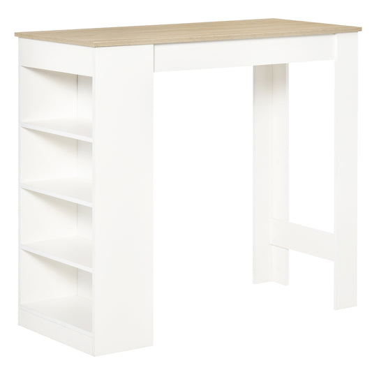 Bar Table Coffee Table Kitchen Dining Table with 4-Tier Shelf Natural