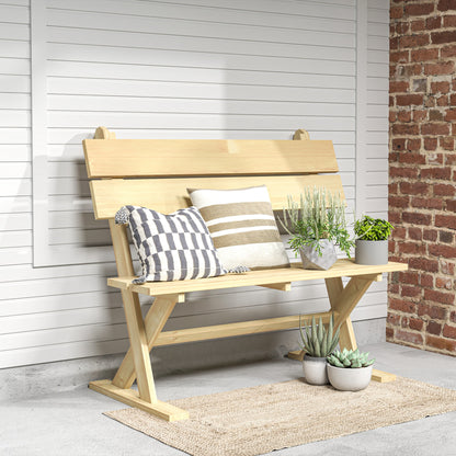 2 Seater Wooden Garden Bench Outdoor Loveseat with Back, Natural