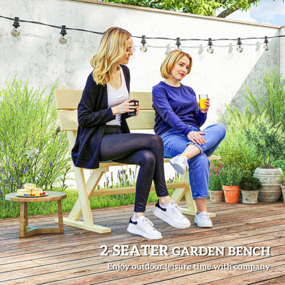 2 Seater Wooden Garden Bench Outdoor Loveseat with Back, Natural
