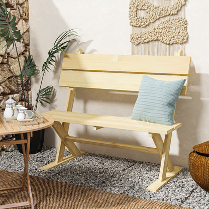 2 Seater Wooden Garden Bench Outdoor Loveseat with Back, Natural