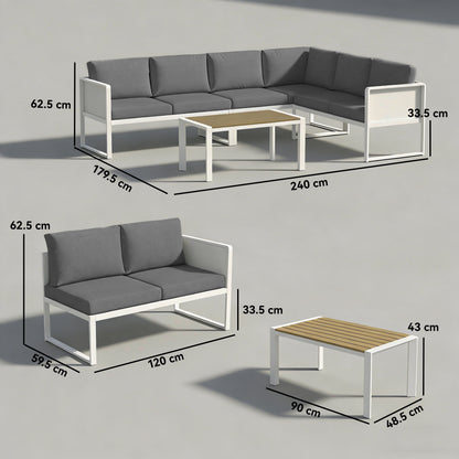 6 Seater Metal Garden Furniture Corner Sofa Set, White