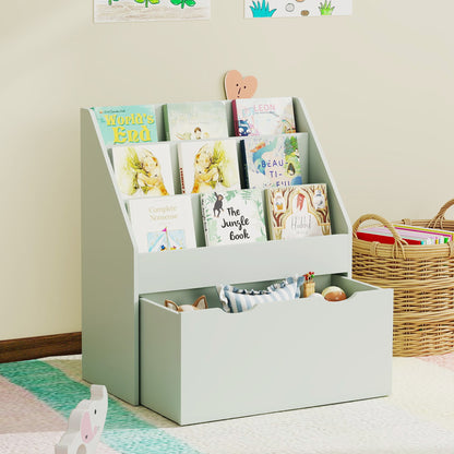 Kids Bookcase w/ 3 Tier Shelves, Drawer, for Bedroom, Nursery, Green