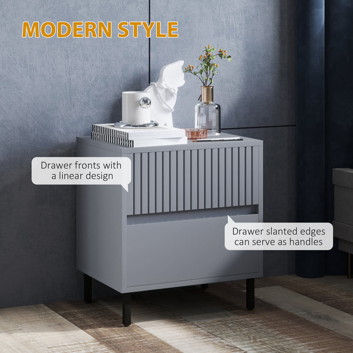 Bedside Table with 2 Drawers and Steel Legs for Bedroom, Grey