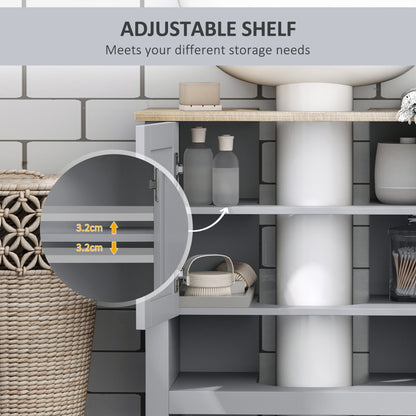 kleankin Bathroom Under Sink Cabinet with Adjustable Shelf, White, Grey