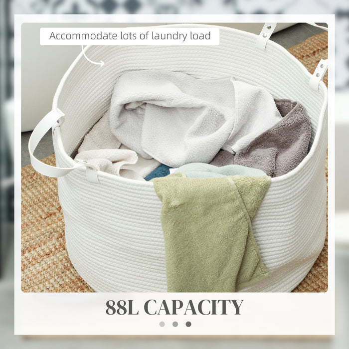 88L Cotton Rope Laundry Basket with Handles for Pillows Clothes Cream