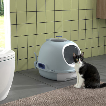 Cat Litter Box Toilet With Litter Scoop Enclosed Drawer Skylight Easy To Clean Blue