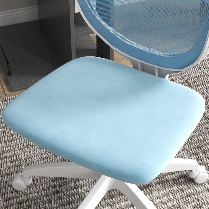 Armless Desk Chair, Mesh Office Chair, Height Adjustable with Swivel Wheels, Blue