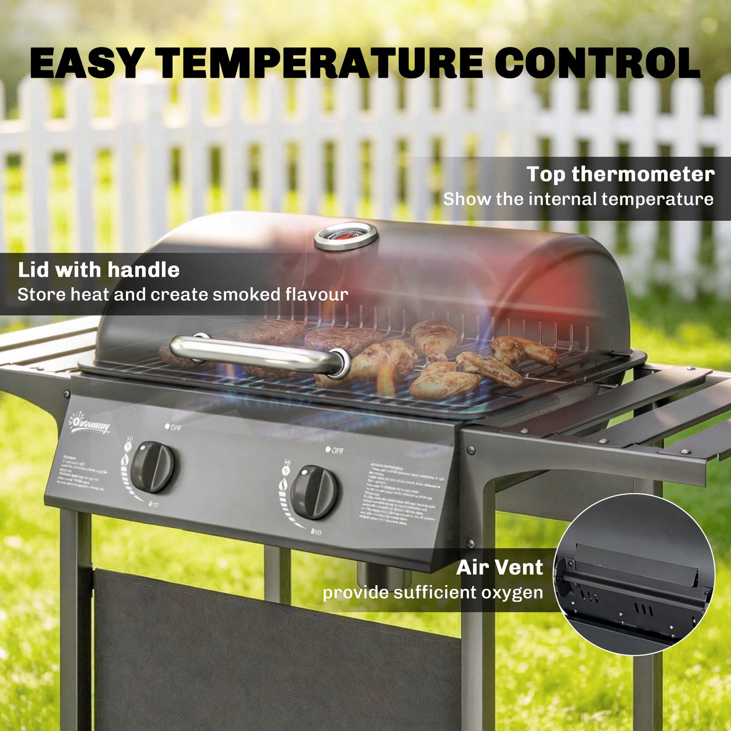 Gas Burner Barbecue Grill, Garden BBQ Grill with Warming Rack
