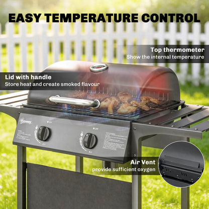 Gas Burner Barbecue Grill, Garden BBQ Grill with Warming Rack