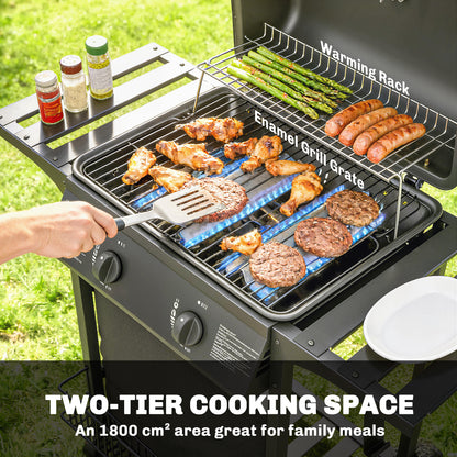Gas Burner Barbecue Grill, Garden BBQ Grill with Warming Rack