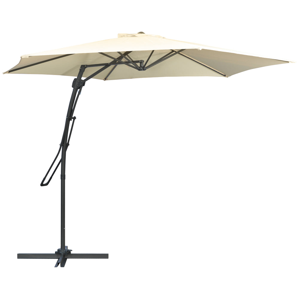 3m Cantilever Parasol with Easy Lever, Patio Umbrella with Crank Handle, Cross Base and 6 Metal Ribs, Outdoor Sun ShadesÔºåGarden, Cream White