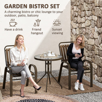 Stackable Patio Bistro Set, 3 Pieces Garden Furniture Set, Brown