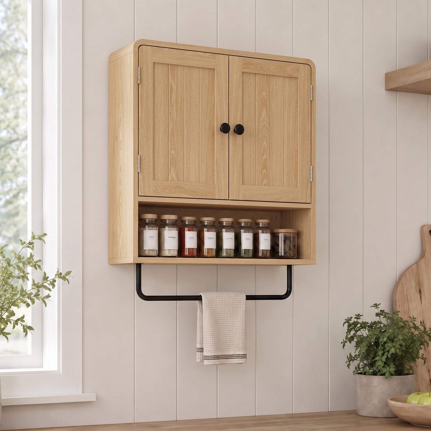 Bathroom Cabinet with 2 Doors and Adjustable Shelf, Oak