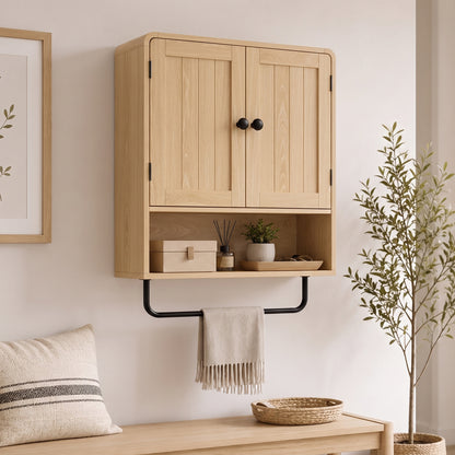 Bathroom Cabinet with 2 Doors and Adjustable Shelf, Oak