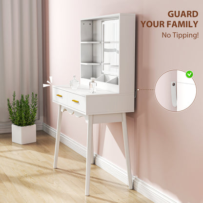 Dressing Table with LED Lighted Mirror and Cushioned Stool White