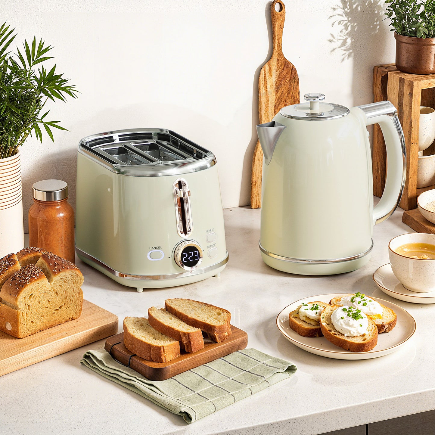 1.7L 3000W Kettle and 2 Slice Toaster with Keep Warm Memory Function