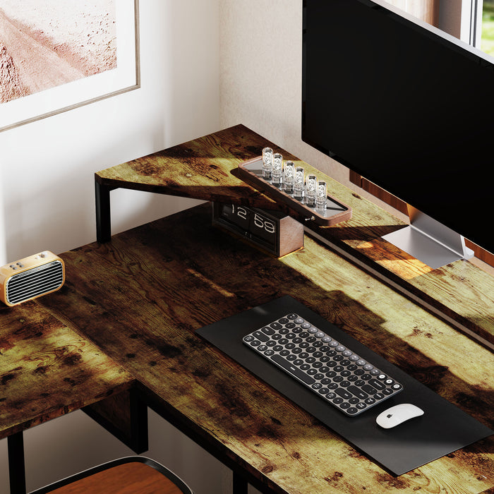 L Shaped Desk, Computer Table with Liftable Desktop, Rustic Brown