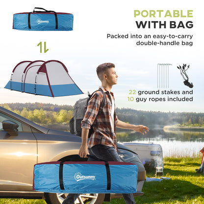 2-3 Man Camping Tunnel Tent with Bedroom and Living Room, Red
