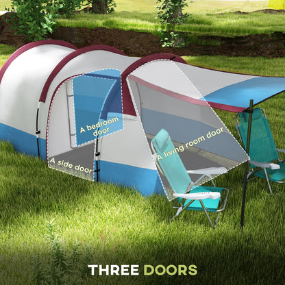 2-3 Man Camping Tunnel Tent with Bedroom and Living Room, Red