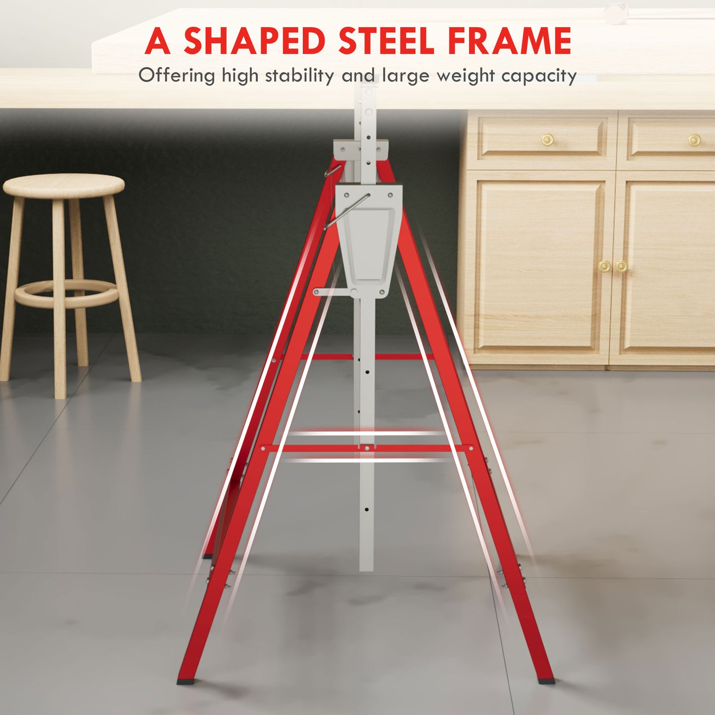 Set Of 2 Steel Saw Horses Telescopic Builders Work Bench Folding Red