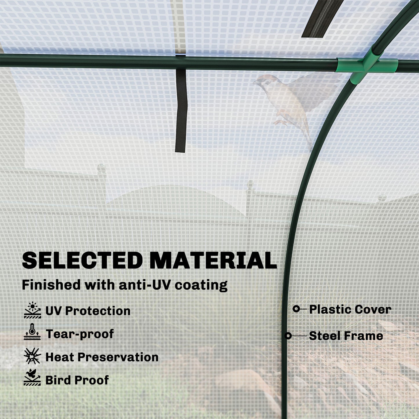 PE Tunnel Greenhouse, Green Grow House with Steel Frame and Zipper Doors for Garden, 395 x 100 x 80cm, White