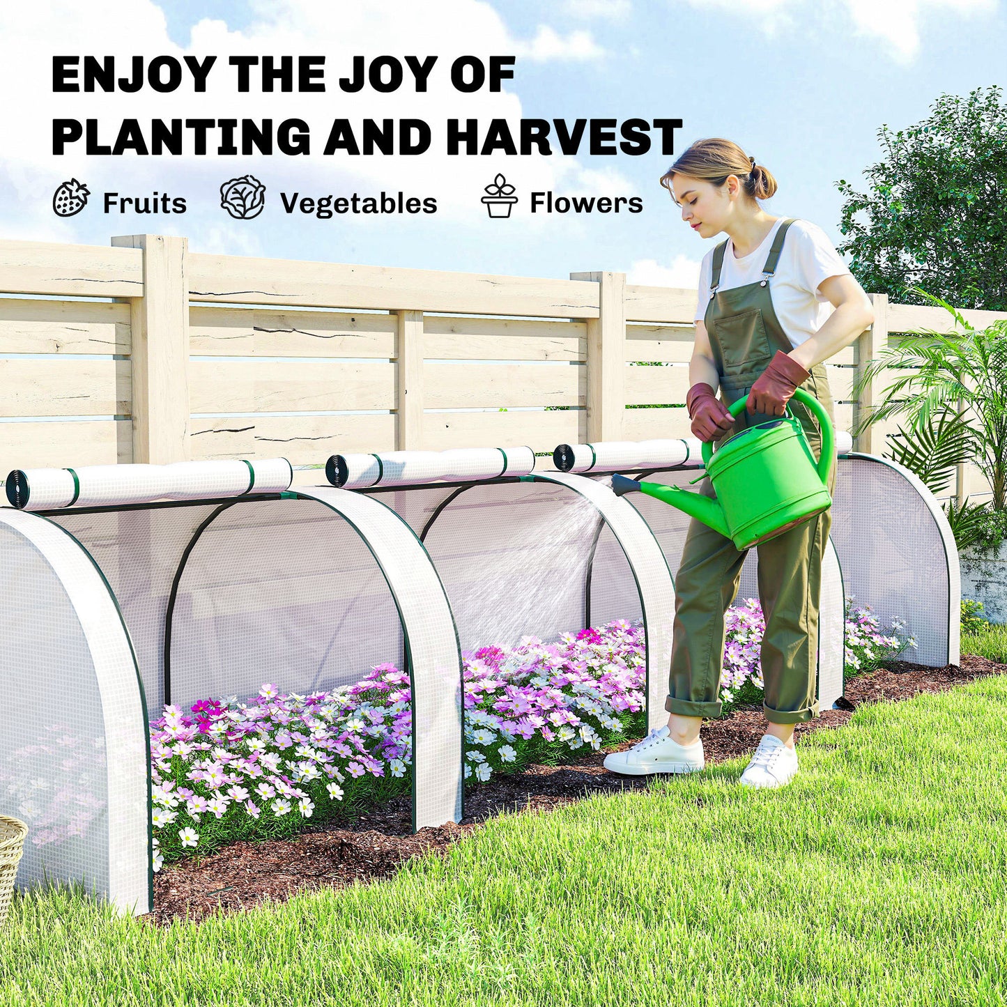 PE Tunnel Greenhouse, Green Grow House with Steel Frame and Zipper Doors for Garden, 395 x 100 x 80cm, White
