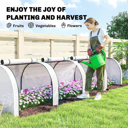 PE Tunnel Greenhouse, Green Grow House with Steel Frame and Zipper Doors for Garden, 395 x 100 x 80cm, White