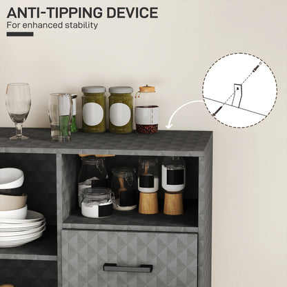 Cupboard with Adjustable Shelf, Open Compartment, 2 Drawers, Grey